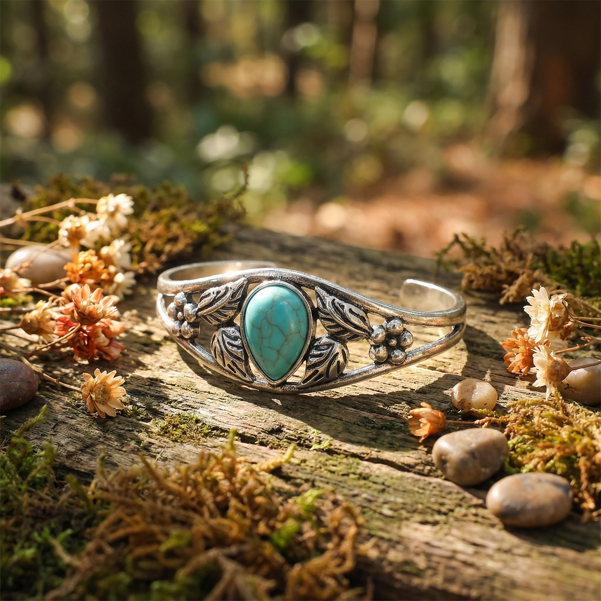 Turquoise Floral Cuff Bracelet