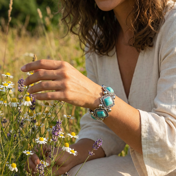 Western Heritage Square Turquoise Bracelet