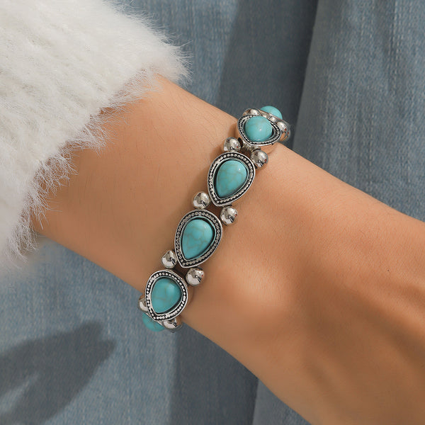 Retro ethnic style teardrop turquoise bracelet