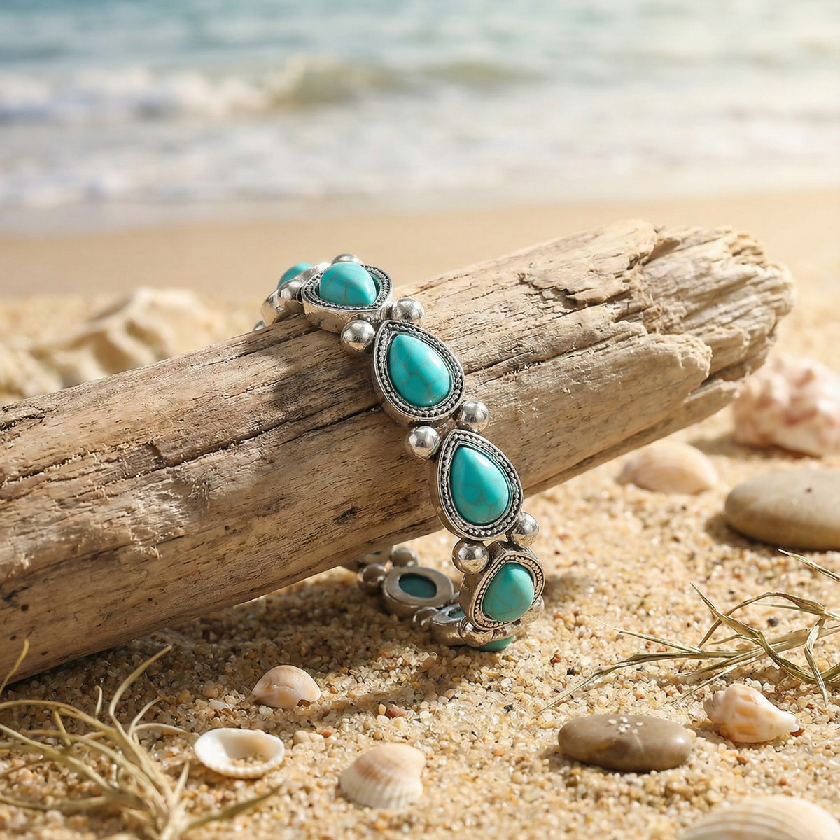 Retro ethnic style teardrop turquoise bracelet