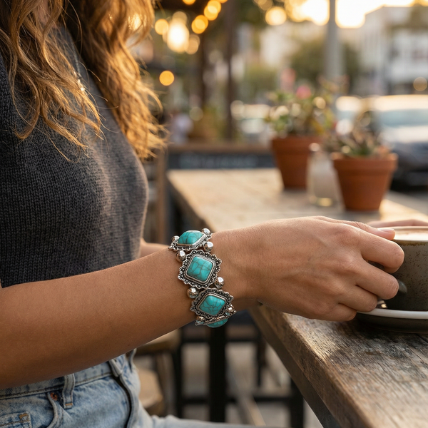 Western Heritage Square Turquoise Bracelet
