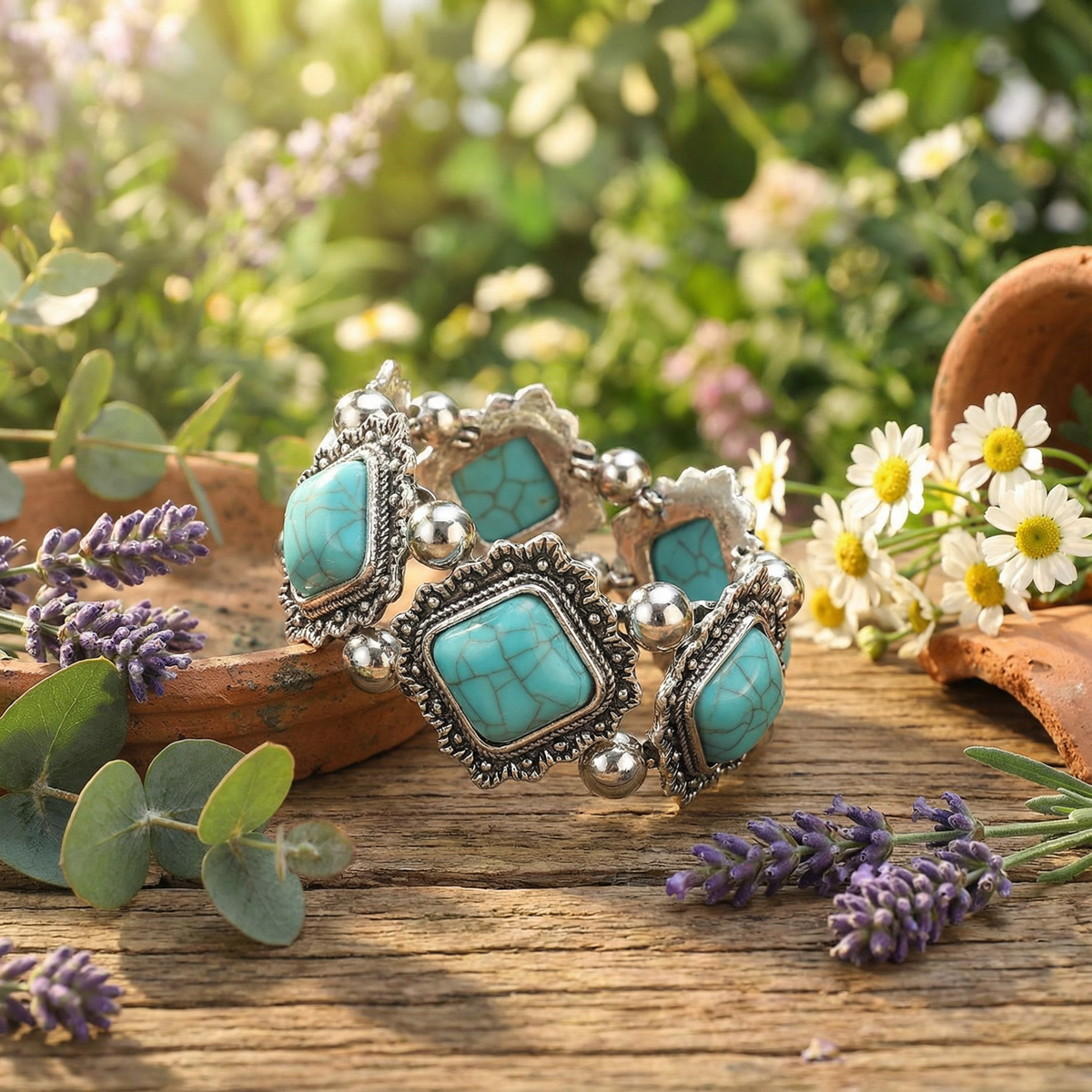 Western Heritage Square Turquoise Bracelet