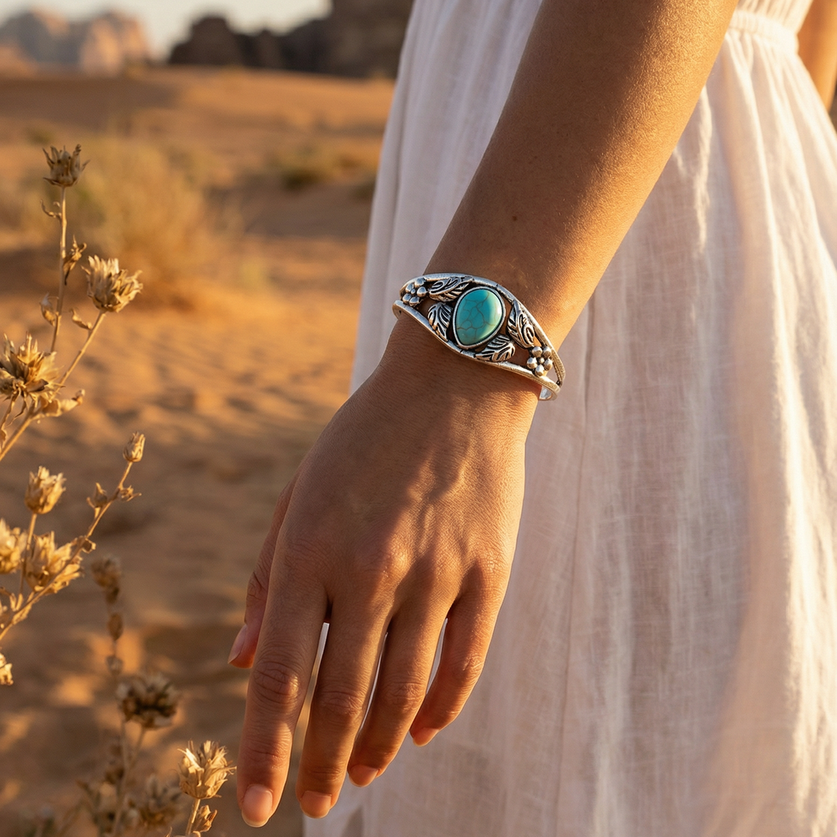 Turquoise Floral Cuff Bracelet
