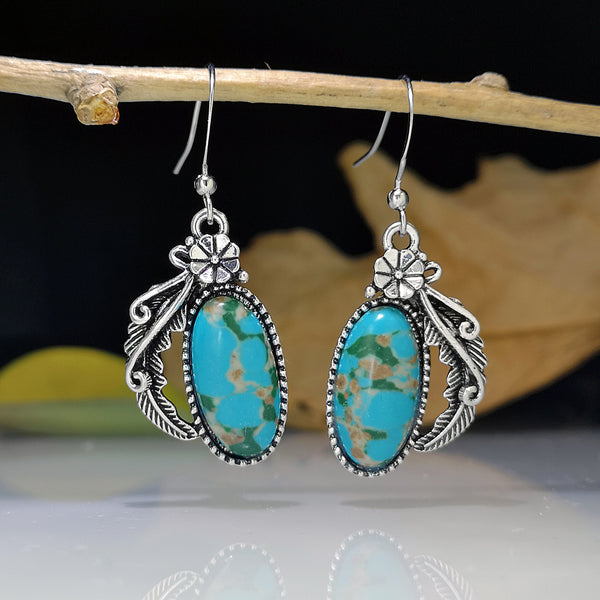 Western Floral Leather  Turquoise Earrings