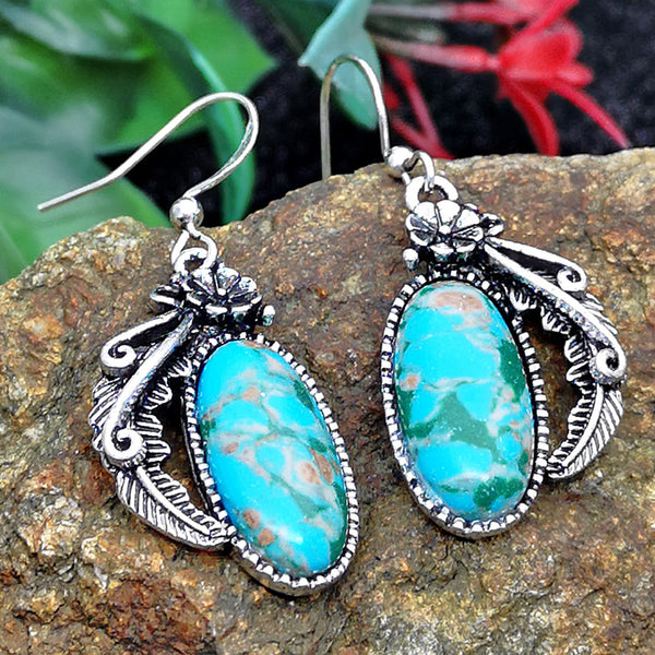 Western Floral Leather  Turquoise Earrings