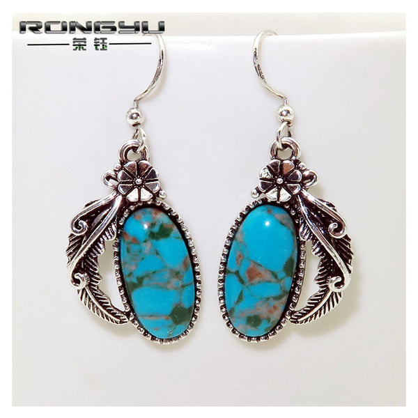 Western Floral Leather  Turquoise Earrings