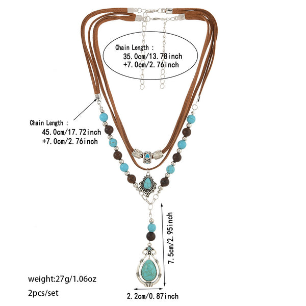 Turquoise velvet and wooden bead necklace for women, layered choker