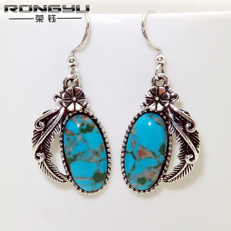 Western Floral Leather  Turquoise Earrings