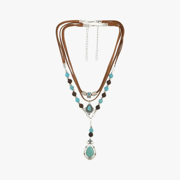 Turquoise velvet and wooden bead necklace for women, layered choker