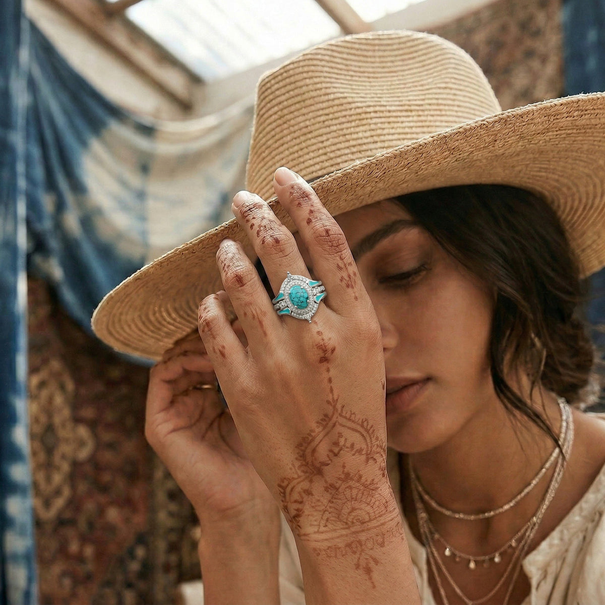 Turquoise Ocean Glow Ring — Natural Stone Boho Statement Ring