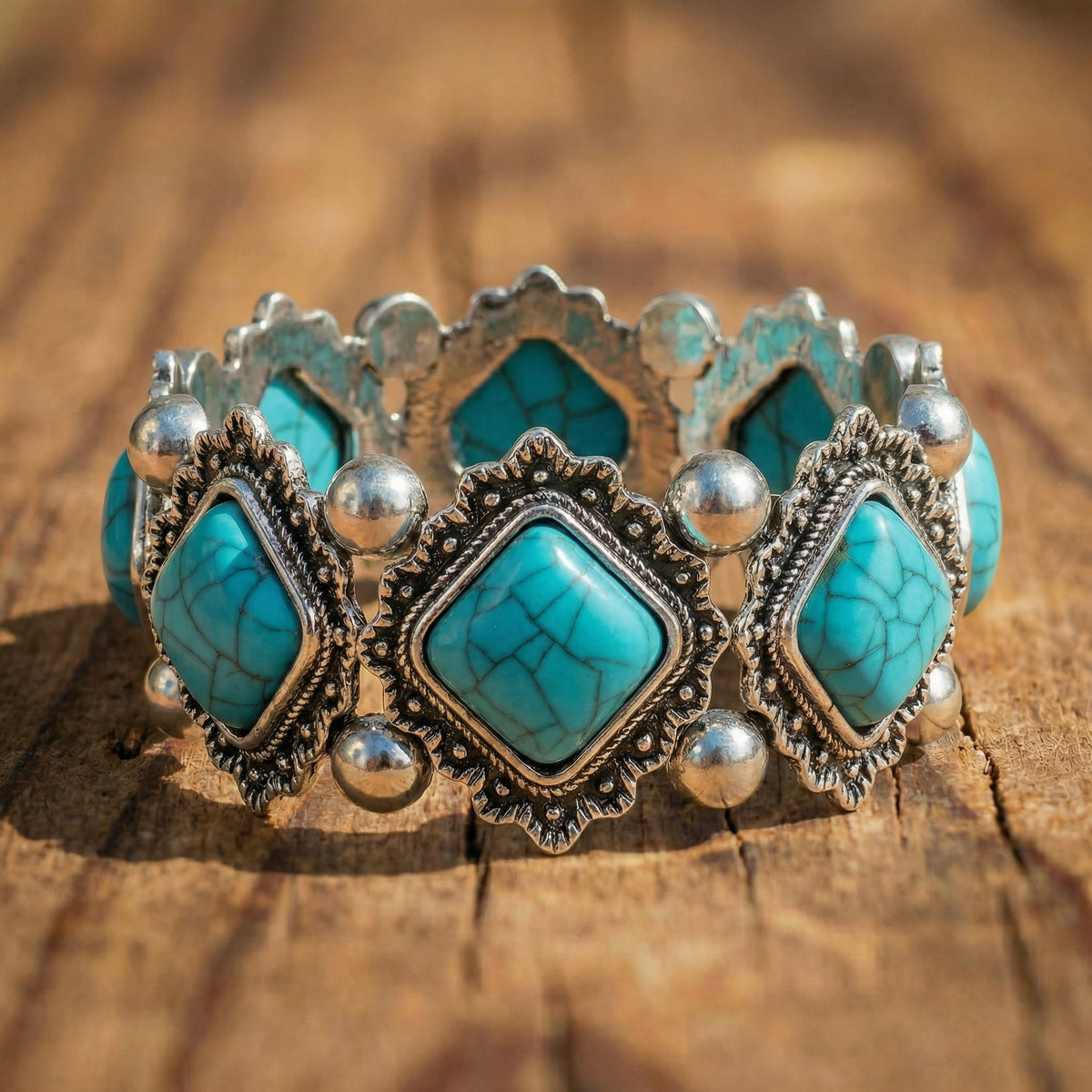 Western Heritage Square Turquoise Bracelet