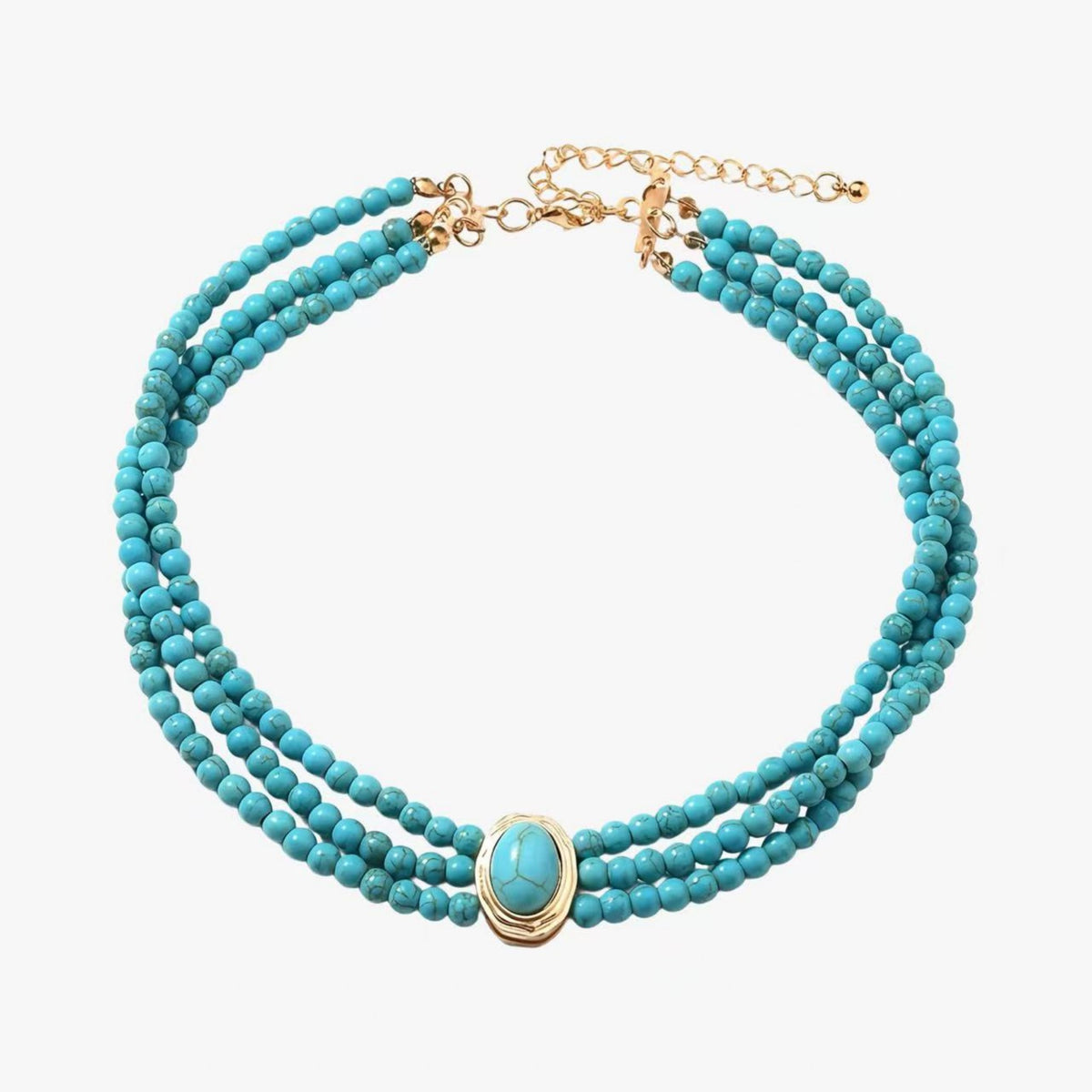 Turquoise oval geometric beaded choker necklace