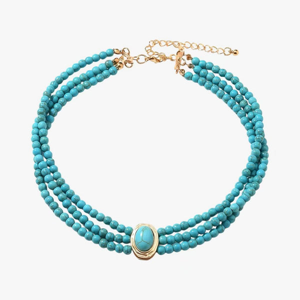 Turquoise oval geometric beaded choker necklace