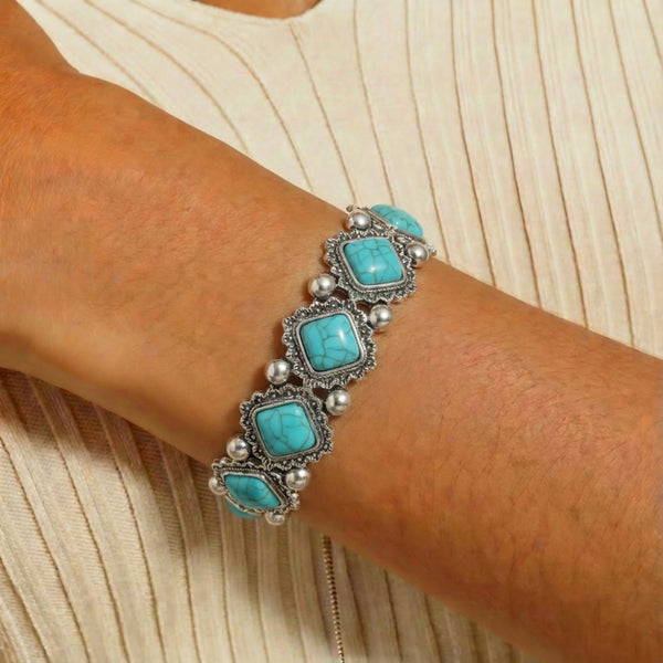 Western Heritage Square Turquoise Bracelet