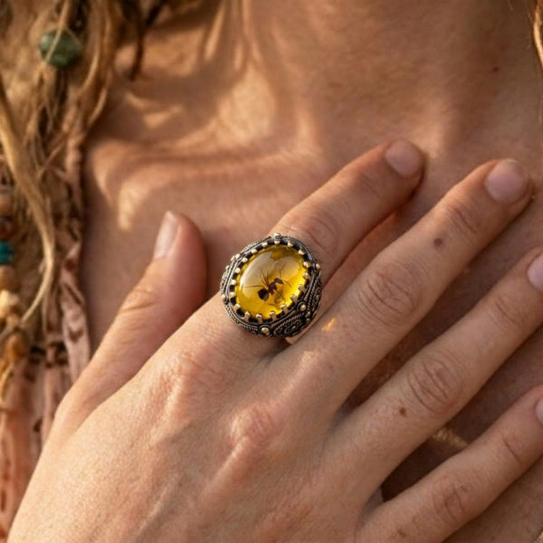 Amber Insect Ring