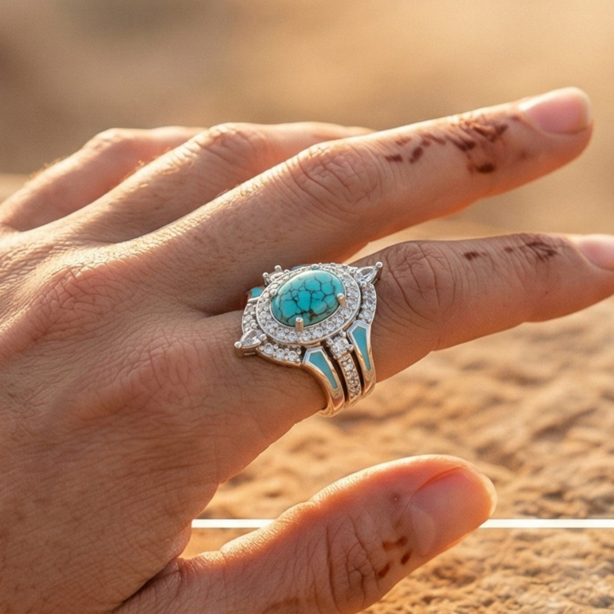 Turquoise Ocean Glow Ring — Natural Stone Boho Statement Ring