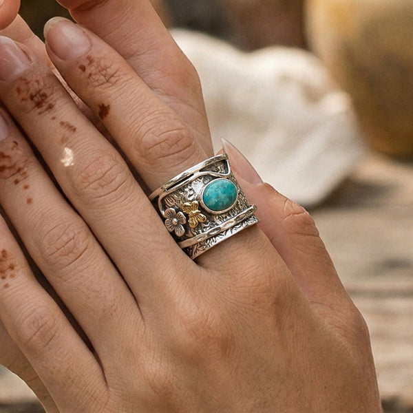Turquoise Flower Spinner Ring