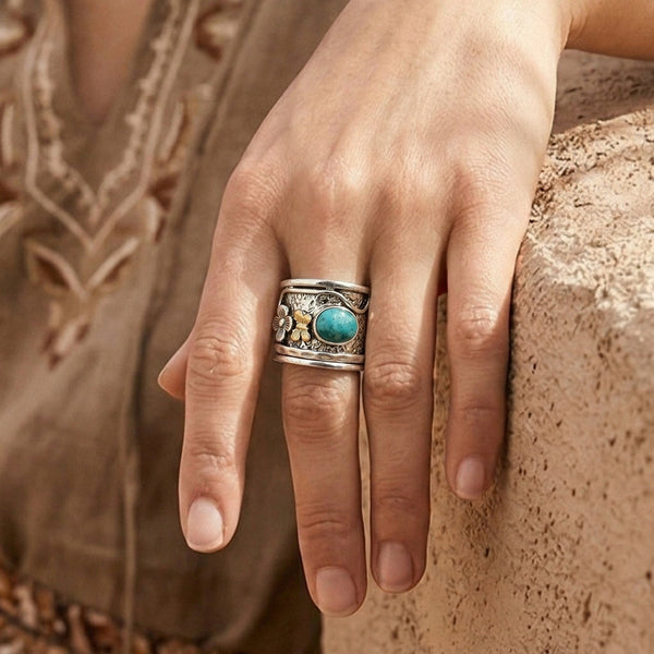 Turquoise Flower Spinner Ring