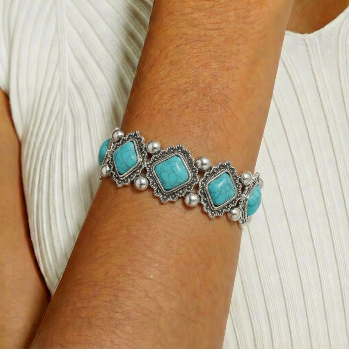 Western Heritage Square Turquoise Bracelet