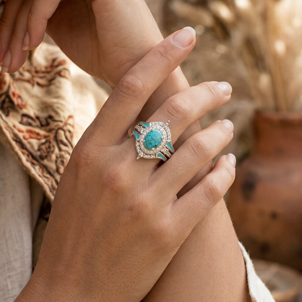 Turquoise Ocean Glow Ring — Natural Stone Boho Statement Ring