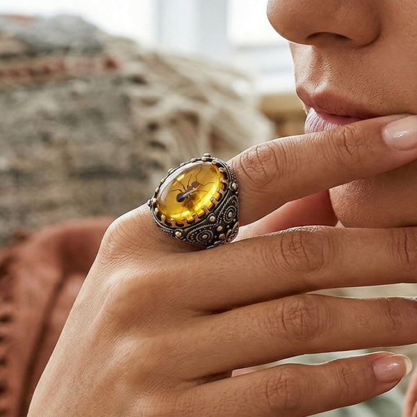Amber Insect Ring