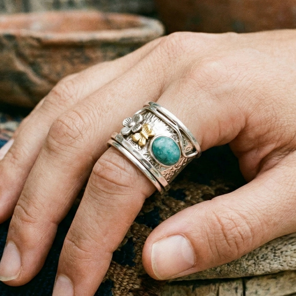 Turquoise Flower Spinner Ring