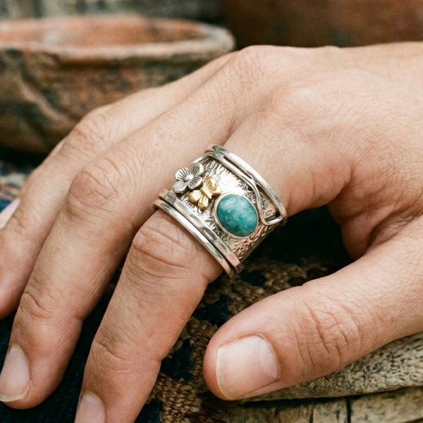 Turquoise Flower Spinner Ring