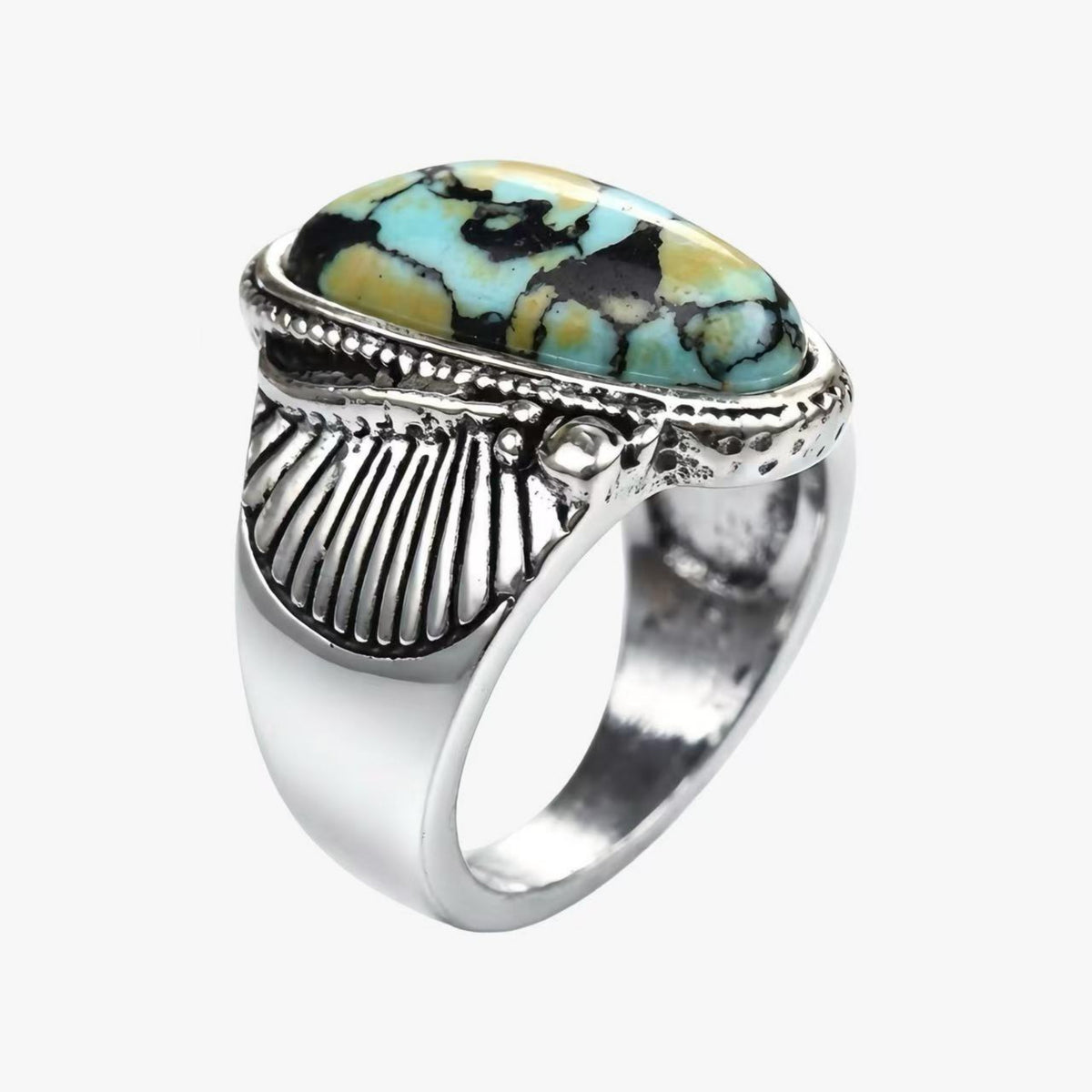 Blue & Yellow Turquoise Ring | Vintage Ethnic Carved Setting