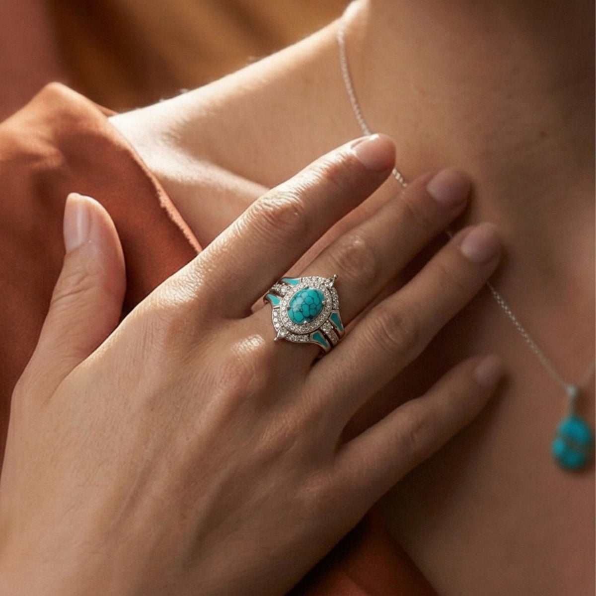Turquoise Ocean Glow Ring — Natural Stone Boho Statement Ring