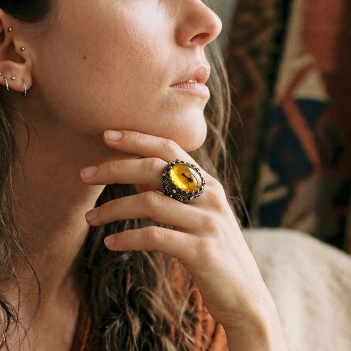Amber Insect Ring