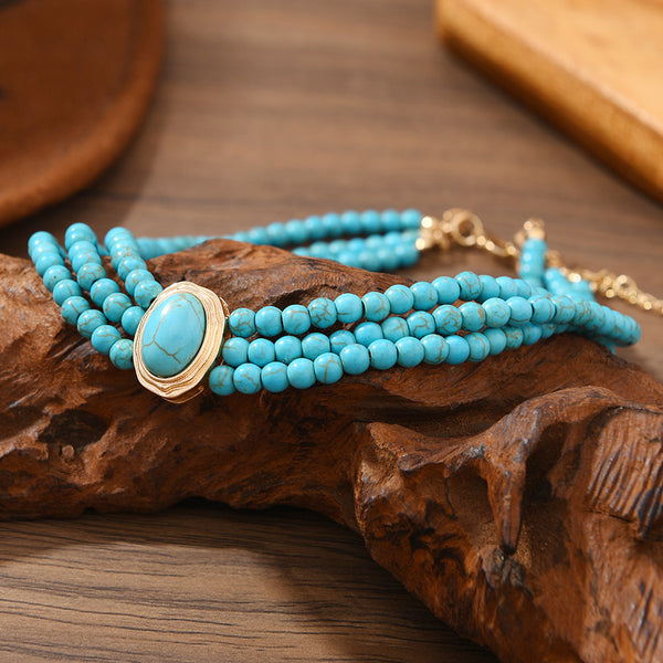 Turquoise oval geometric beaded choker necklace
