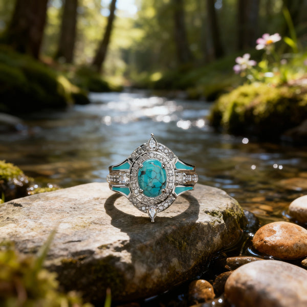 Turquoise Ocean Glow Ring — Natural Stone Boho Statement Ring