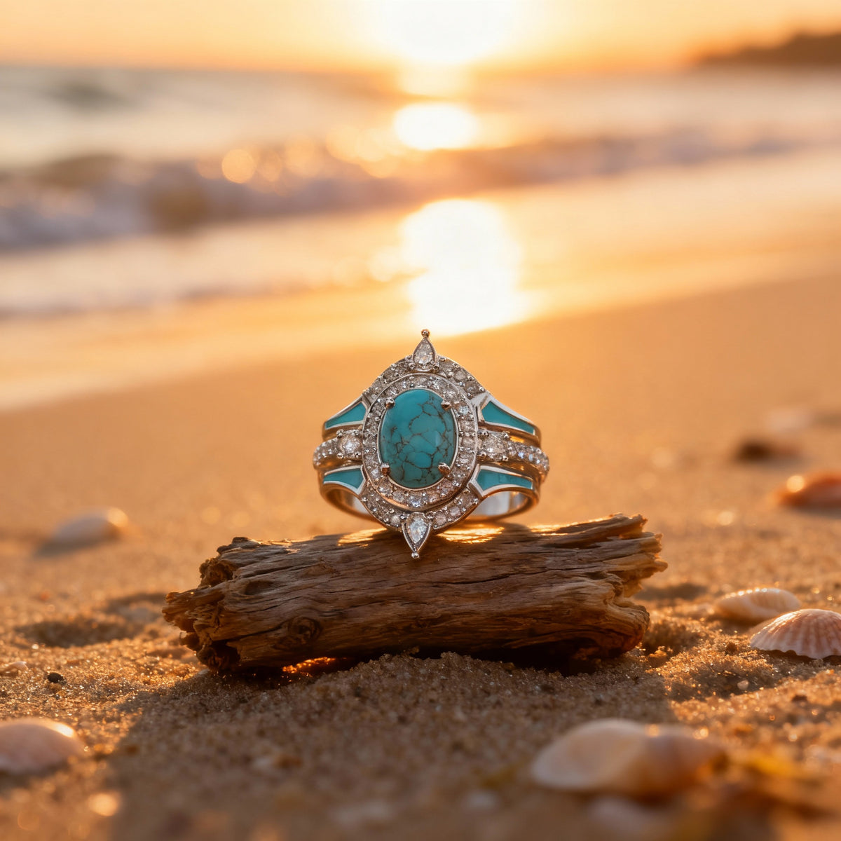 Turquoise Ocean Glow Ring — Natural Stone Boho Statement Ring