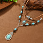 Turquoise velvet and wooden bead necklace for women, layered choker