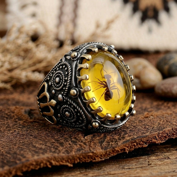 Amber Insect Ring