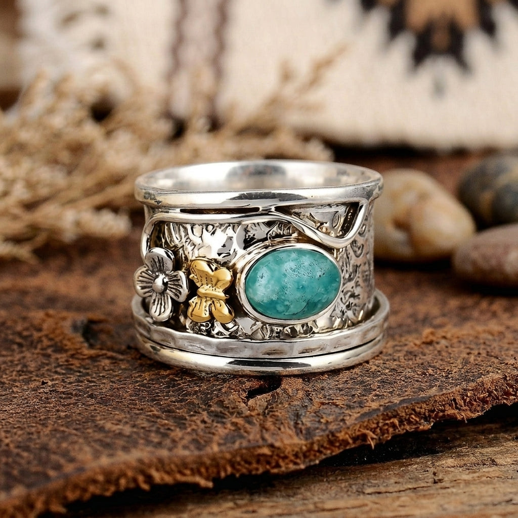 Turquoise Flower Spinner Ring