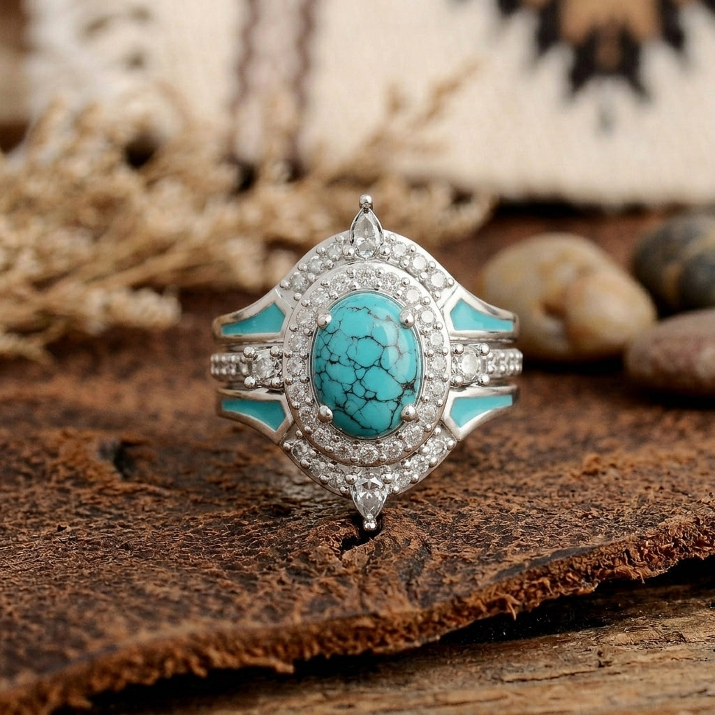 Turquoise Ocean Glow Ring — Natural Stone Boho Statement Ring